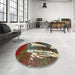 Round Abstract Red Brown Modern Rug in a Office, abs2530