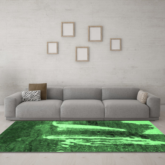 Machine Washable Abstract Emerald Green Modern Area Rugs in a Living Room,, wshabs2530emgrn