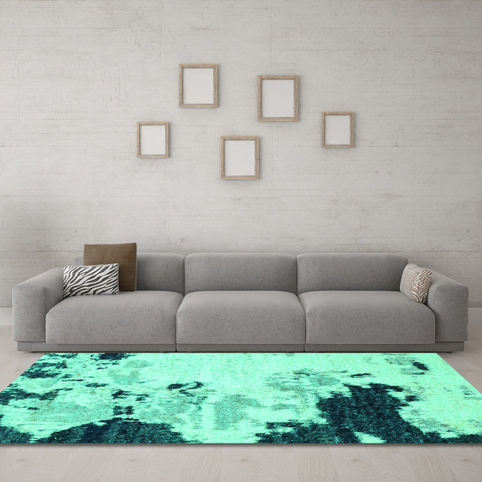 Machine Washable Abstract Turquoise Modern Area Rugs in a Living Room,, wshabs2531turq
