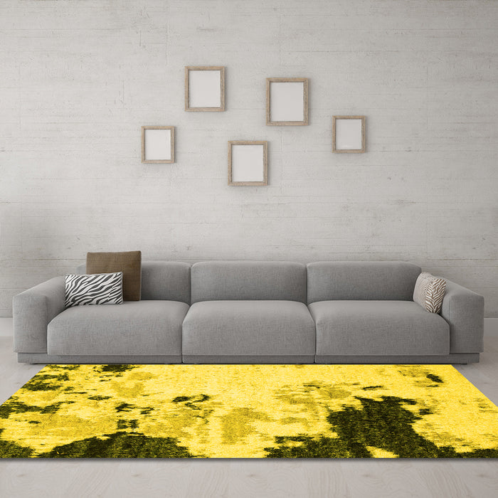 Machine Washable Abstract Yellow Modern Rug in a Living Room, wshabs2531yw