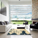 Square Abstract Sun Yellow Modern Rug in a Living Room, abs2531