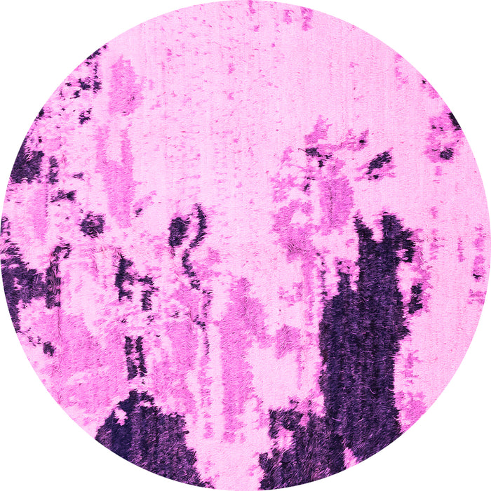 Round Machine Washable Abstract Pink Modern Rug, wshabs2531pnk