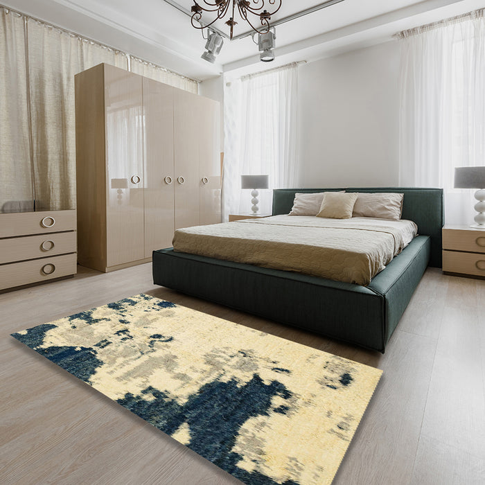 Machine Washable Abstract Sun Yellow Rug in a Bedroom, wshabs2531
