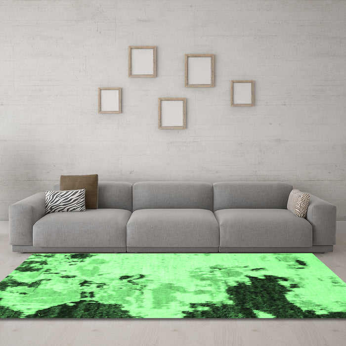 Machine Washable Abstract Emerald Green Modern Area Rugs in a Living Room,, wshabs2531emgrn