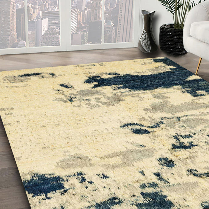 Machine Washable Abstract Sun Yellow Rug in a Family Room, wshabs2531