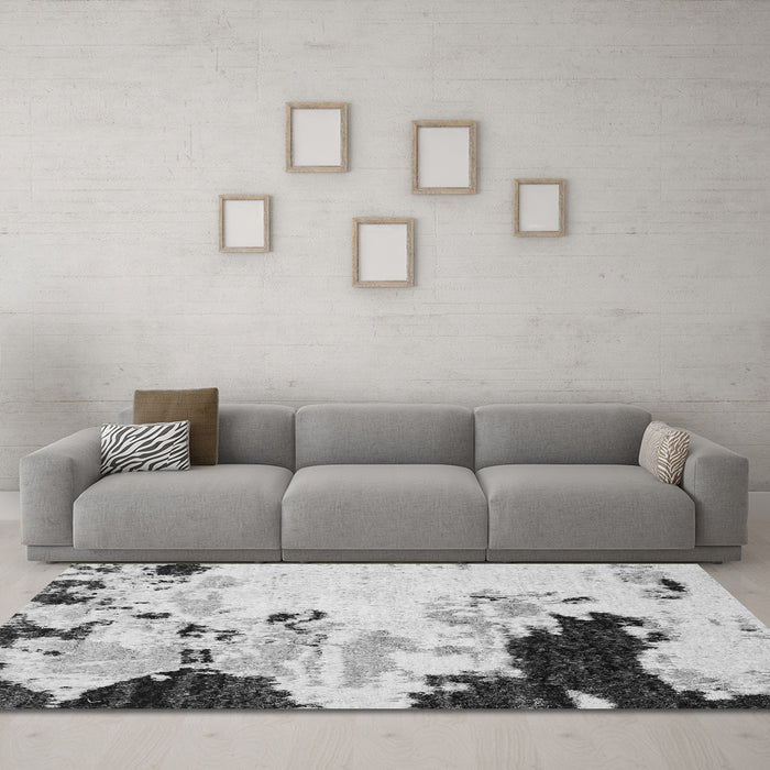 Machine Washable Abstract Gray Modern Rug in a Living Room,, wshabs2531gry