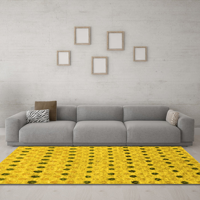 Machine Washable Abstract Yellow Modern Rug in a Living Room, wshabs2532yw