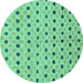 Round Machine Washable Abstract Turquoise Modern Area Rugs, wshabs2532turq