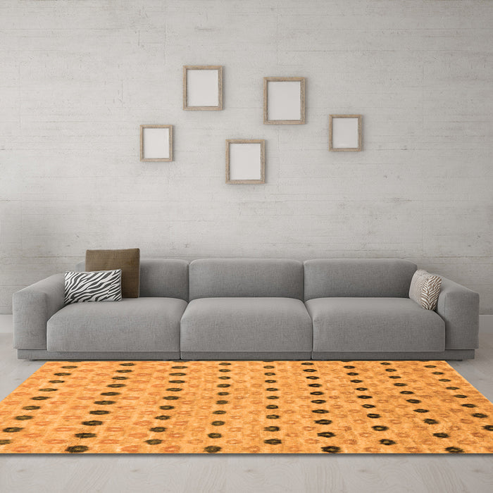 Machine Washable Abstract Orange Modern Area Rugs in a Living Room, wshabs2532org