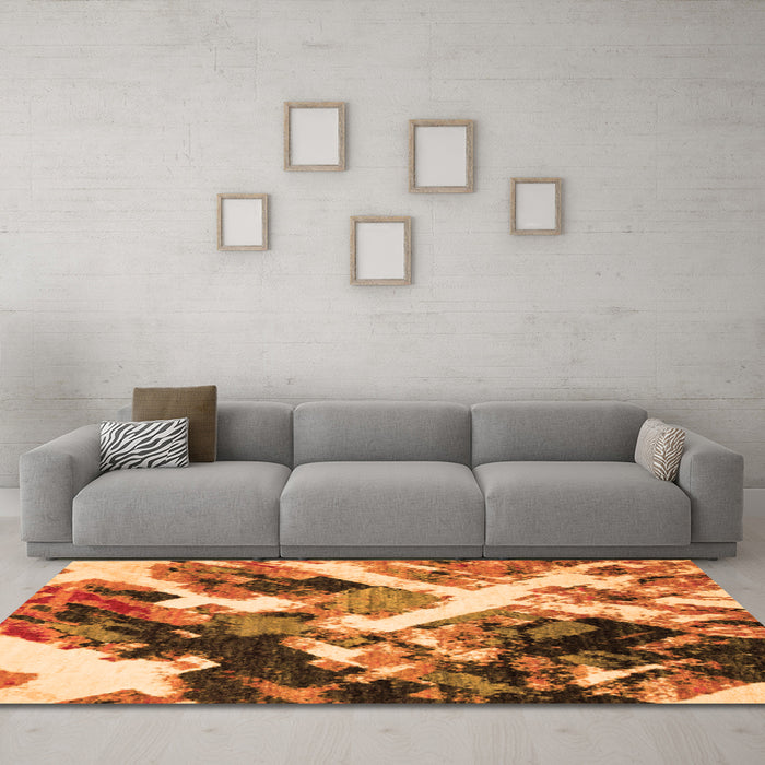 Machine Washable Abstract Orange Modern Area Rugs in a Living Room, wshabs2533org