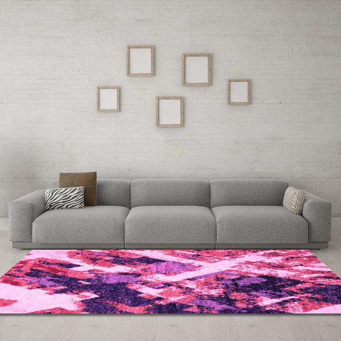 Machine Washable Abstract Pink Modern Rug in a Living Room, wshabs2533pnk