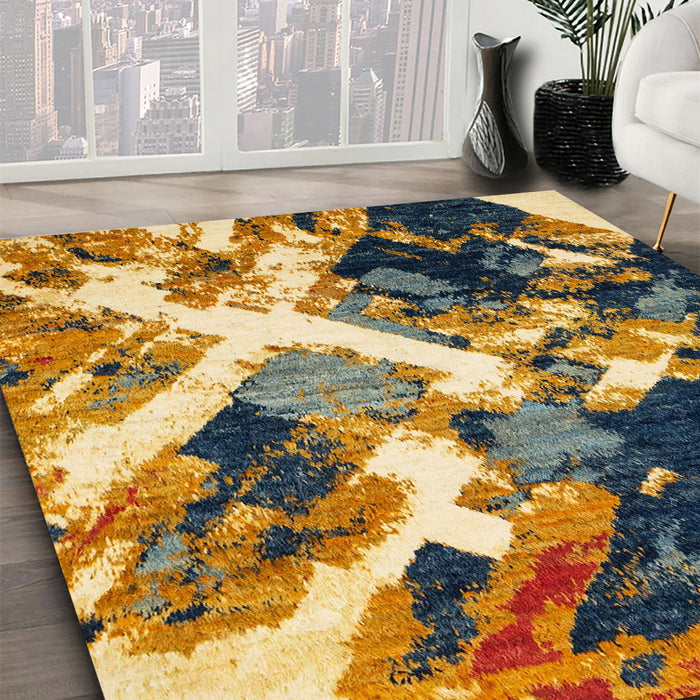 Machine Washable Abstract Sepia Brown Rug in a Family Room, wshabs2533