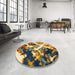 Round Machine Washable Abstract Sepia Brown Rug in a Office, wshabs2533