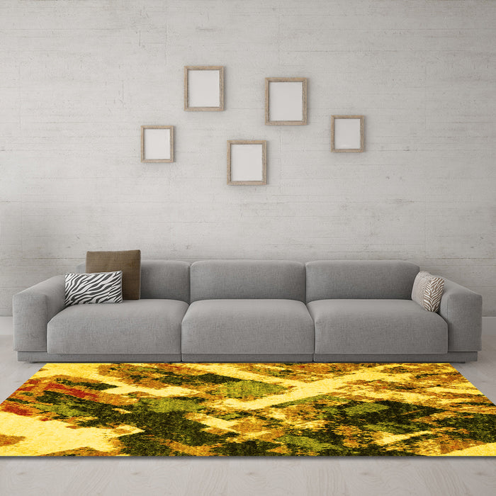 Machine Washable Abstract Yellow Modern Rug in a Living Room, wshabs2533yw