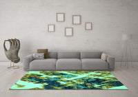 Machine Washable Abstract Turquoise Modern Rug, wshabs2533turq