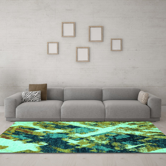 Machine Washable Abstract Turquoise Modern Area Rugs in a Living Room,, wshabs2533turq