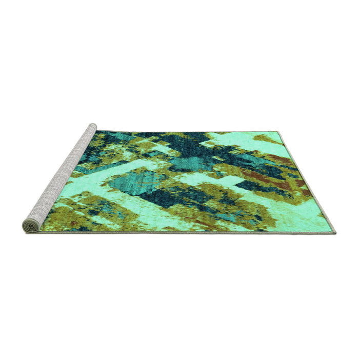 Sideview of Machine Washable Abstract Turquoise Modern Area Rugs, wshabs2533turq