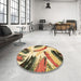 Round Abstract Mustard Yellow Modern Rug in a Office, abs2534