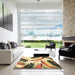 Square Machine Washable Abstract Mustard Yellow Rug in a Living Room, wshabs2534