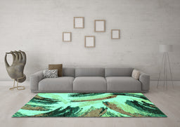 Machine Washable Abstract Turquoise Modern Area Rugs in a Living Room,, wshabs2534turq