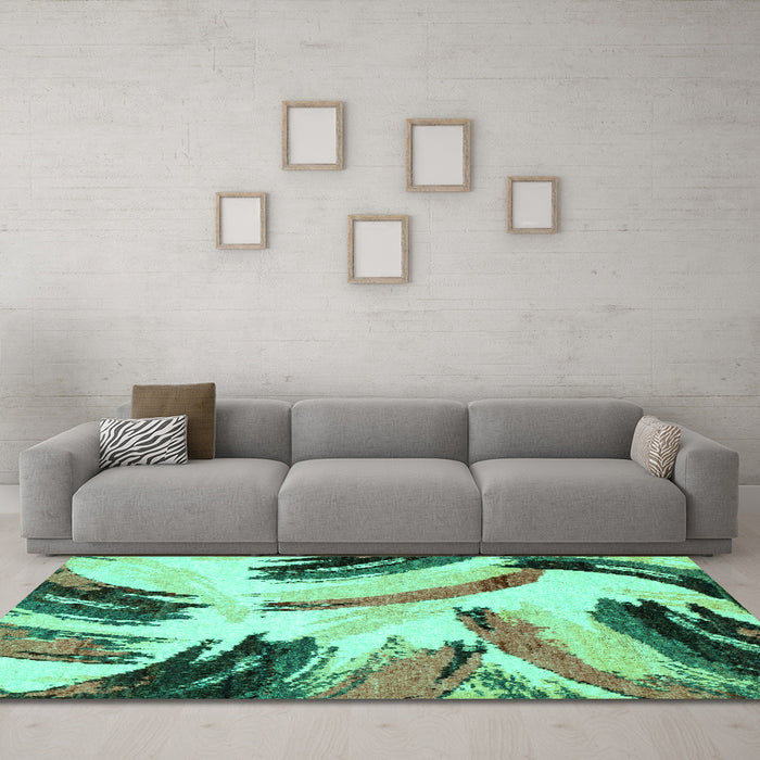 Machine Washable Abstract Turquoise Modern Area Rugs in a Living Room,, wshabs2534turq