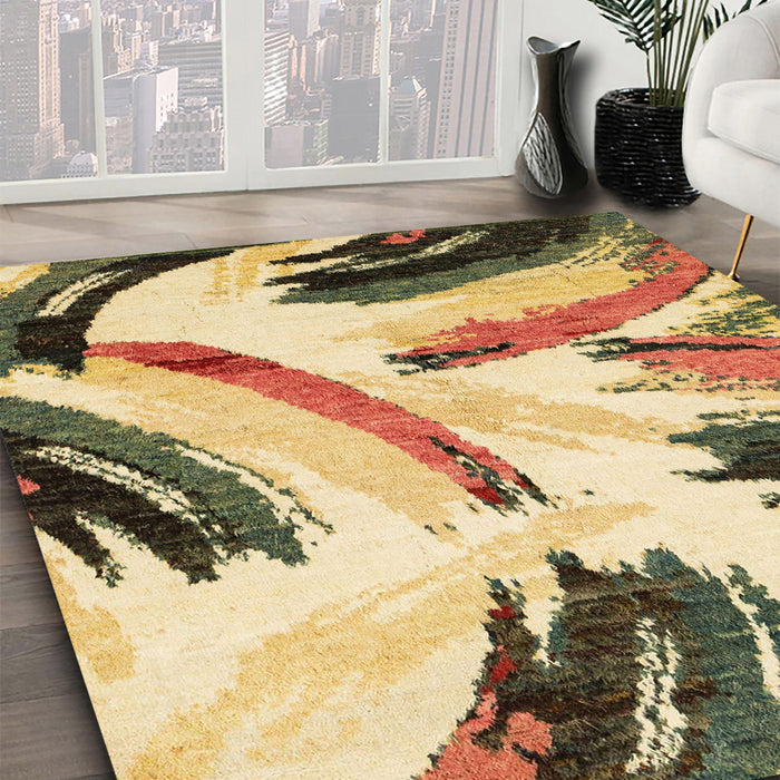 Abstract Mustard Yellow Modern Rug in Family Room, abs2534