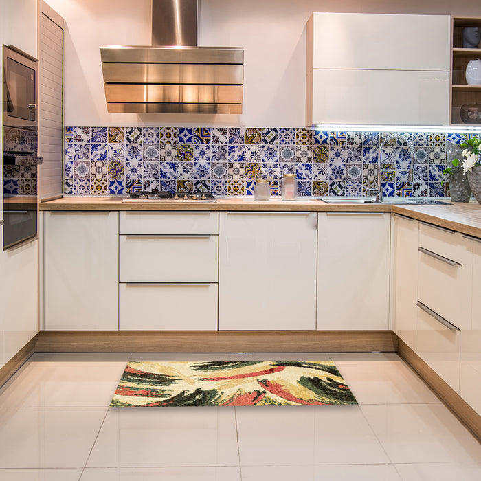 Machine Washable Abstract Mustard Yellow Rug in a Kitchen, wshabs2534