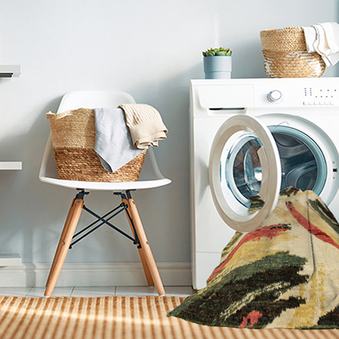 Machine Washable Abstract Mustard Yellow Rug in a Washing Machine, wshabs2534