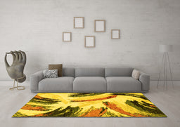 Machine Washable Abstract Yellow Modern Rug in a Living Room, wshabs2534yw