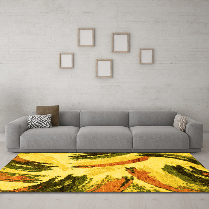 Machine Washable Abstract Yellow Modern Rug in a Living Room, wshabs2534yw