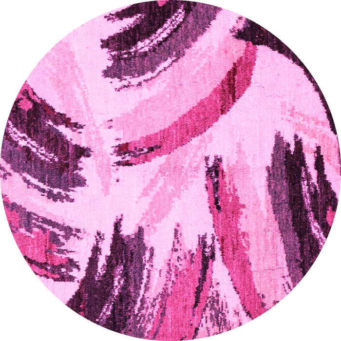 Round Machine Washable Abstract Pink Modern Rug, wshabs2534pnk