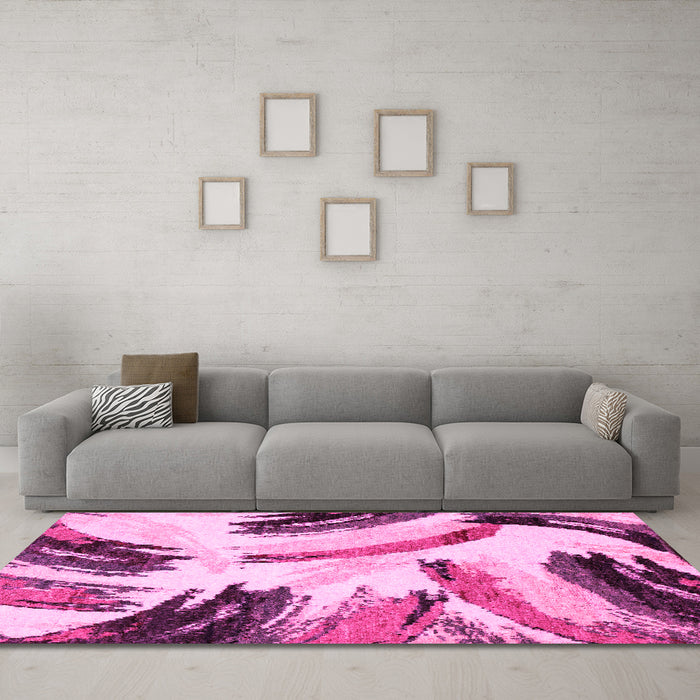 Machine Washable Abstract Pink Modern Rug in a Living Room, wshabs2534pnk