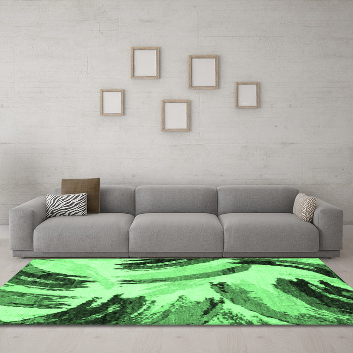 Machine Washable Abstract Emerald Green Modern Area Rugs in a Living Room,, wshabs2534emgrn
