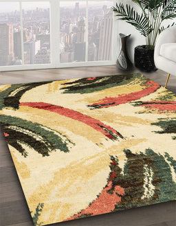 Machine Washable Abstract Mustard Yellow Rug in a Family Room, wshabs2534