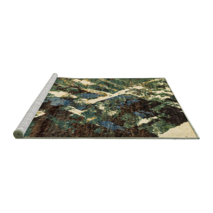 Sideview of Machine Washable Abstract Olive Green Rug, wshabs2535