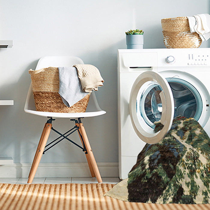 Machine Washable Abstract Olive Green Rug in a Washing Machine, wshabs2535