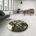 Round Abstract Olive Green Modern Rug in a Office, abs2535