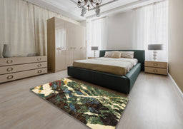 Abstract Olive Green Modern Rug in a Bedroom, abs2535