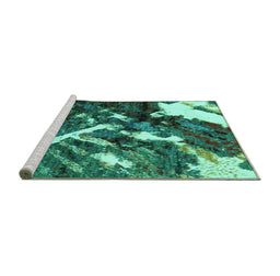 Sideview of Machine Washable Abstract Turquoise Modern Area Rugs, wshabs2535turq