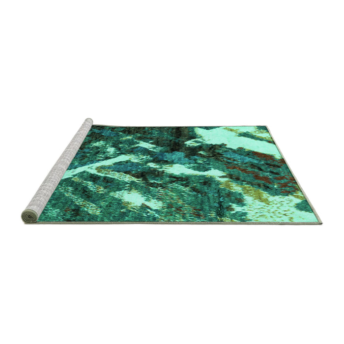 Sideview of Machine Washable Abstract Turquoise Modern Area Rugs, wshabs2535turq