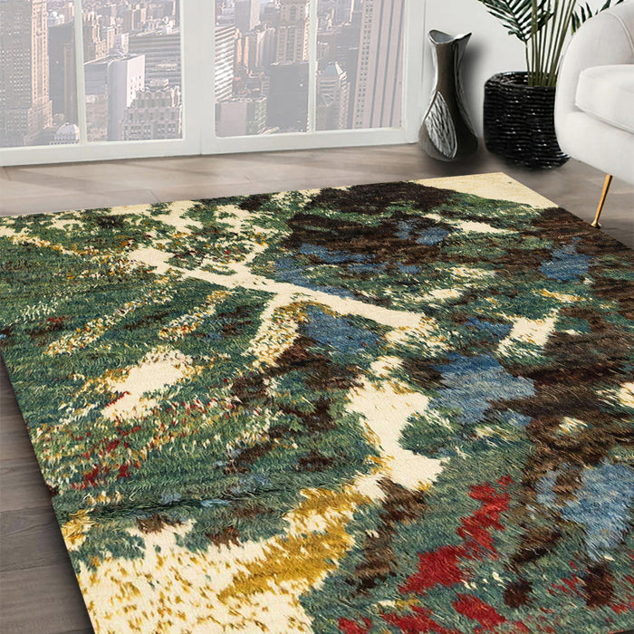 Machine Washable Abstract Olive Green Rug in a Family Room, wshabs2535