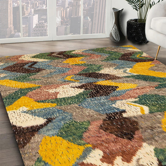 Machine Washable Abstract Red Brown Rug in a Family Room, wshabs2536