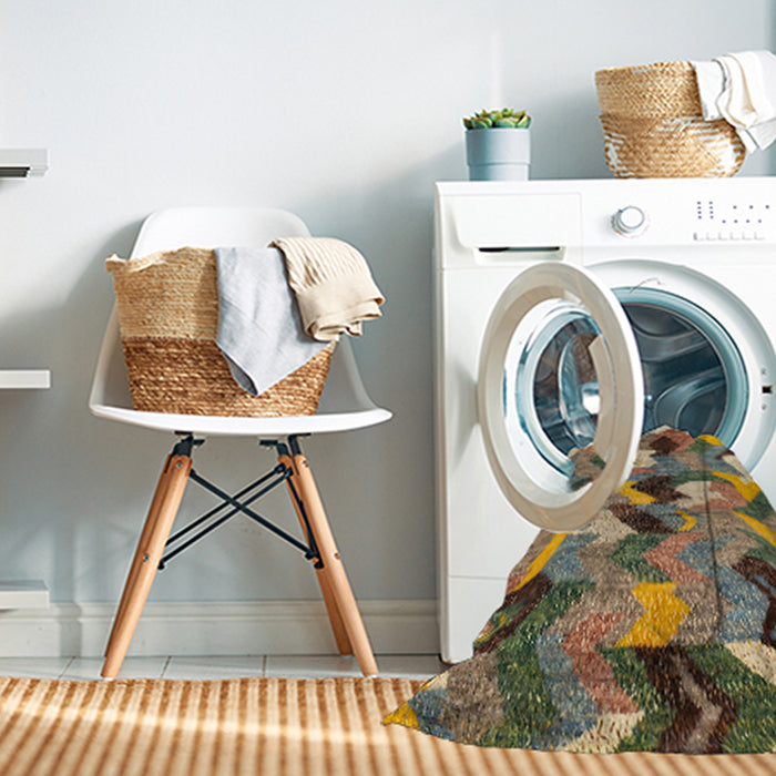 Machine Washable Abstract Red Brown Rug in a Washing Machine, wshabs2536