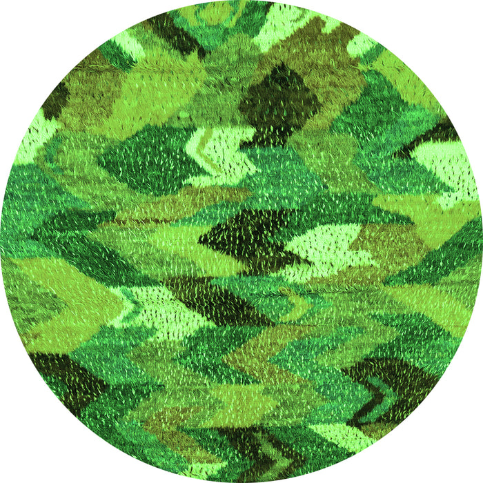 Round Machine Washable Abstract Green Modern Area Rugs, wshabs2536grn