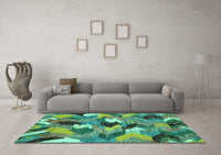 Machine Washable Abstract Turquoise Modern Rug, wshabs2536turq