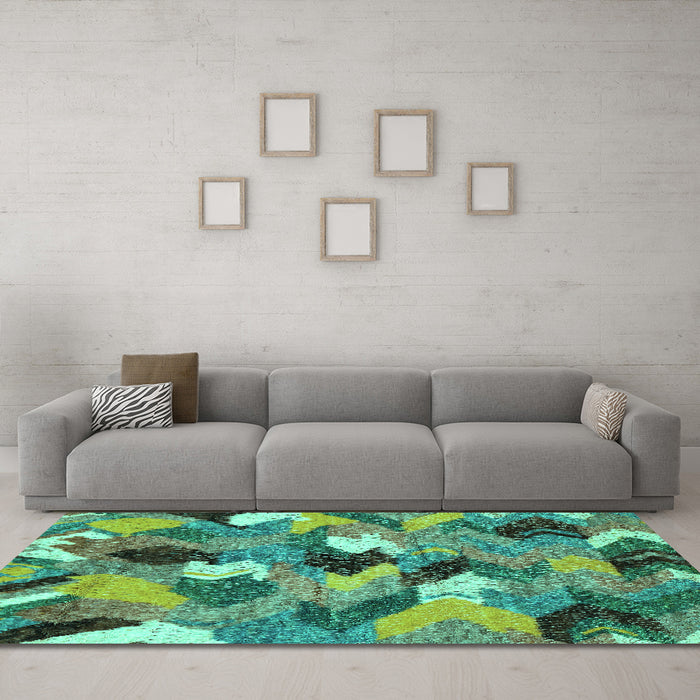 Machine Washable Abstract Turquoise Modern Area Rugs in a Living Room,, wshabs2536turq