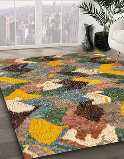 Abstract Reddish Brown Modern Rug in Family Room, abs2536