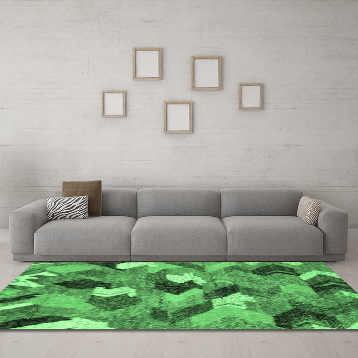 Machine Washable Abstract Emerald Green Modern Area Rugs in a Living Room,, wshabs2536emgrn