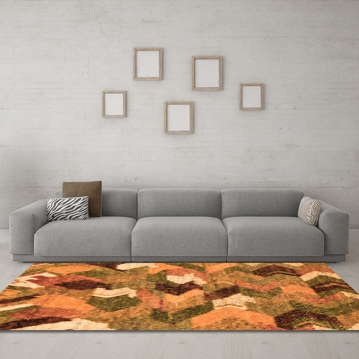 Machine Washable Abstract Orange Modern Area Rugs in a Living Room, wshabs2536org