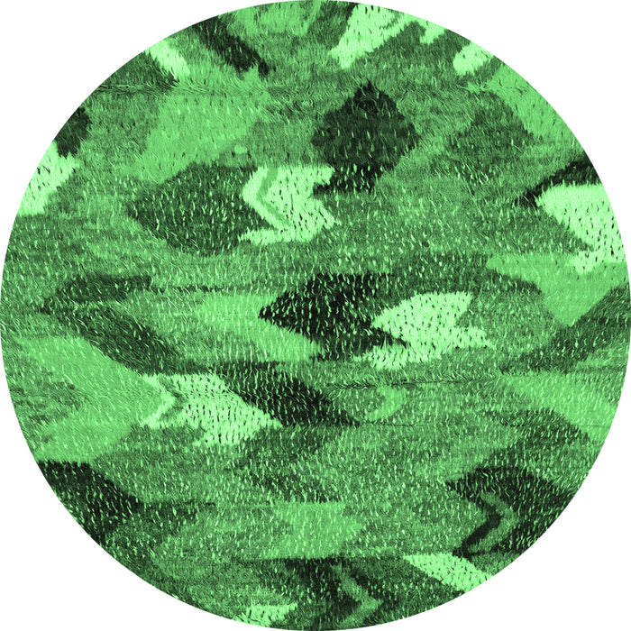 Round Machine Washable Abstract Emerald Green Modern Area Rugs, wshabs2536emgrn